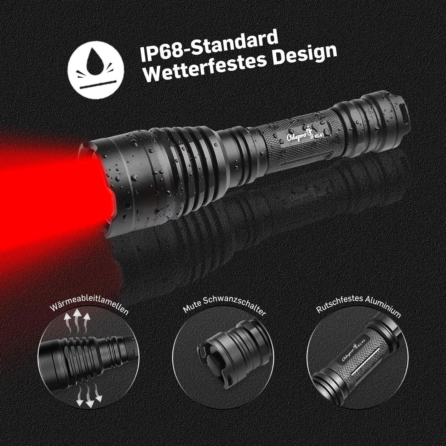 Світлодіодний ліхтар Odepro KL41 Plus, надзвичайно яскравий, 2 акумуляторні батареї, з червоним, зеленим, IR850, білим світлом, 384 м дальність світла IP68 з дистанційним перемикачем для активного відпочинку, кемпінгу, піших прогулянок, надзвичайних ситуацій, фото №5