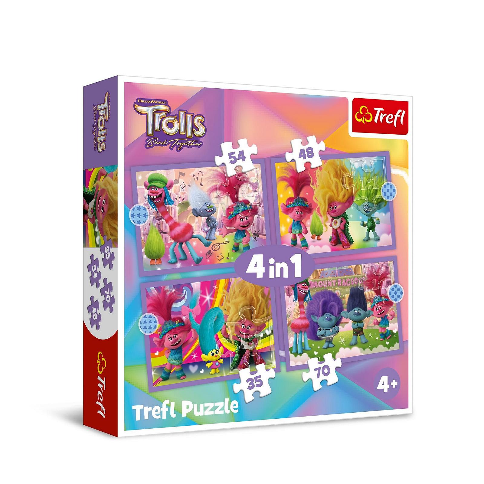 Пазл Trefl Trolls Band Together Adventures of the Colourful Trolls 4-в-1 35-70 елементів Multi-Colour, фото №1