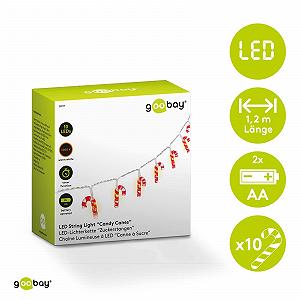 Светодиодная гирлянда Goobay Леденец 58117, 10 LED, теплый белый свет, красный, белый, прозрачный synthetic.ua - Фото 1