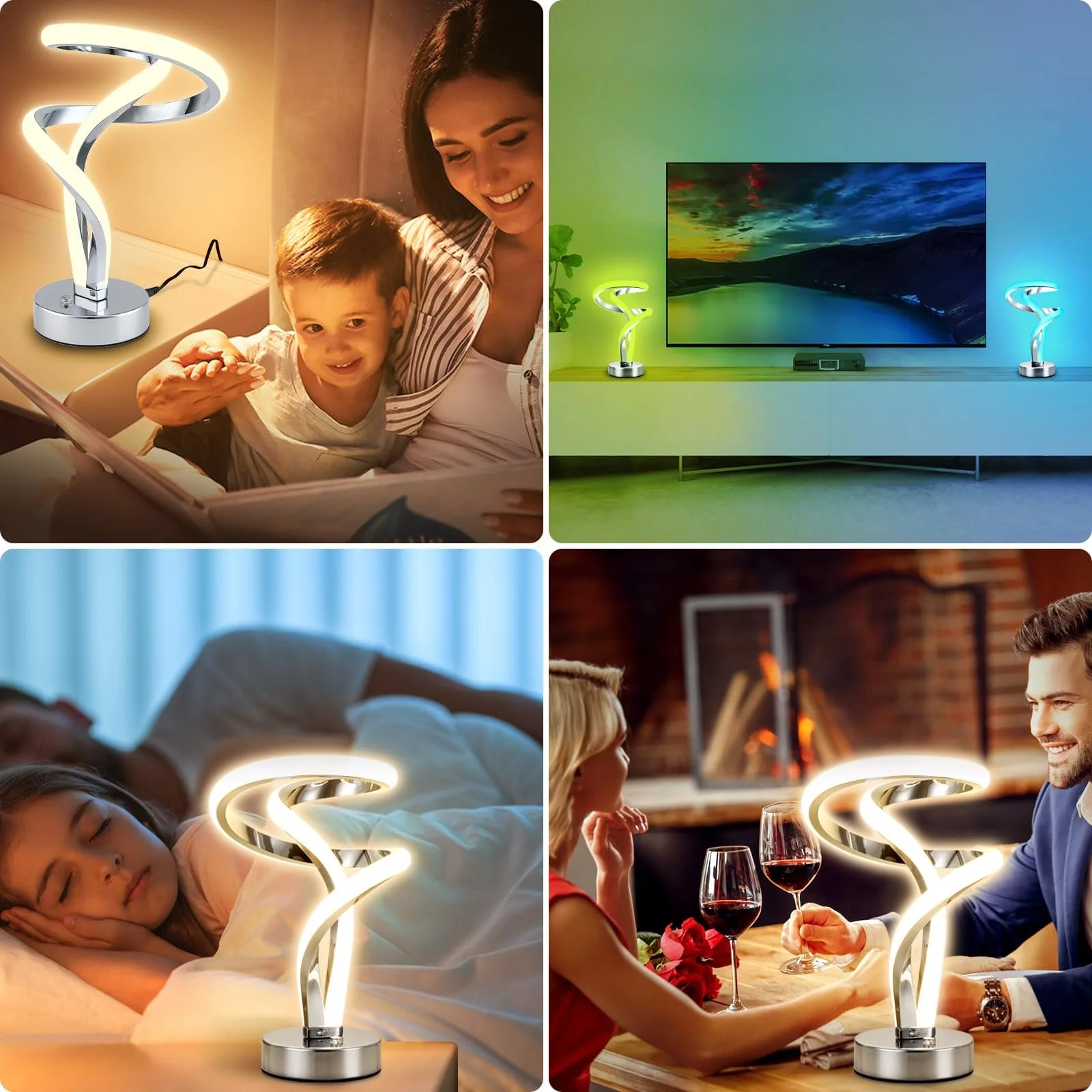 Настільна лампа Lightess LED Bedside Lamp Touch Dimmable 10 W RGB Spiral Modern Срібляста, фото №7