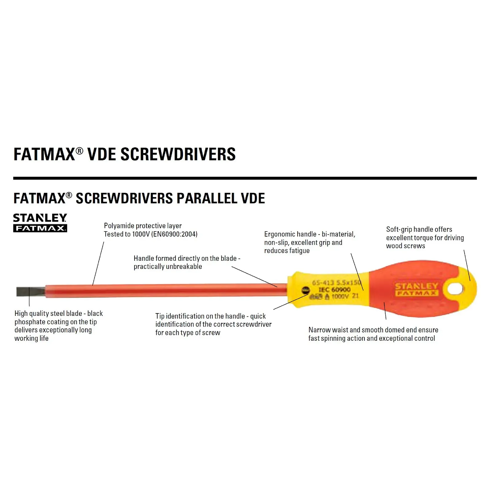 Ізольована шліцьова викрутка Stanley FatMax STA065413 5.5 x 150 мм Червоний та жовтий, фото №2