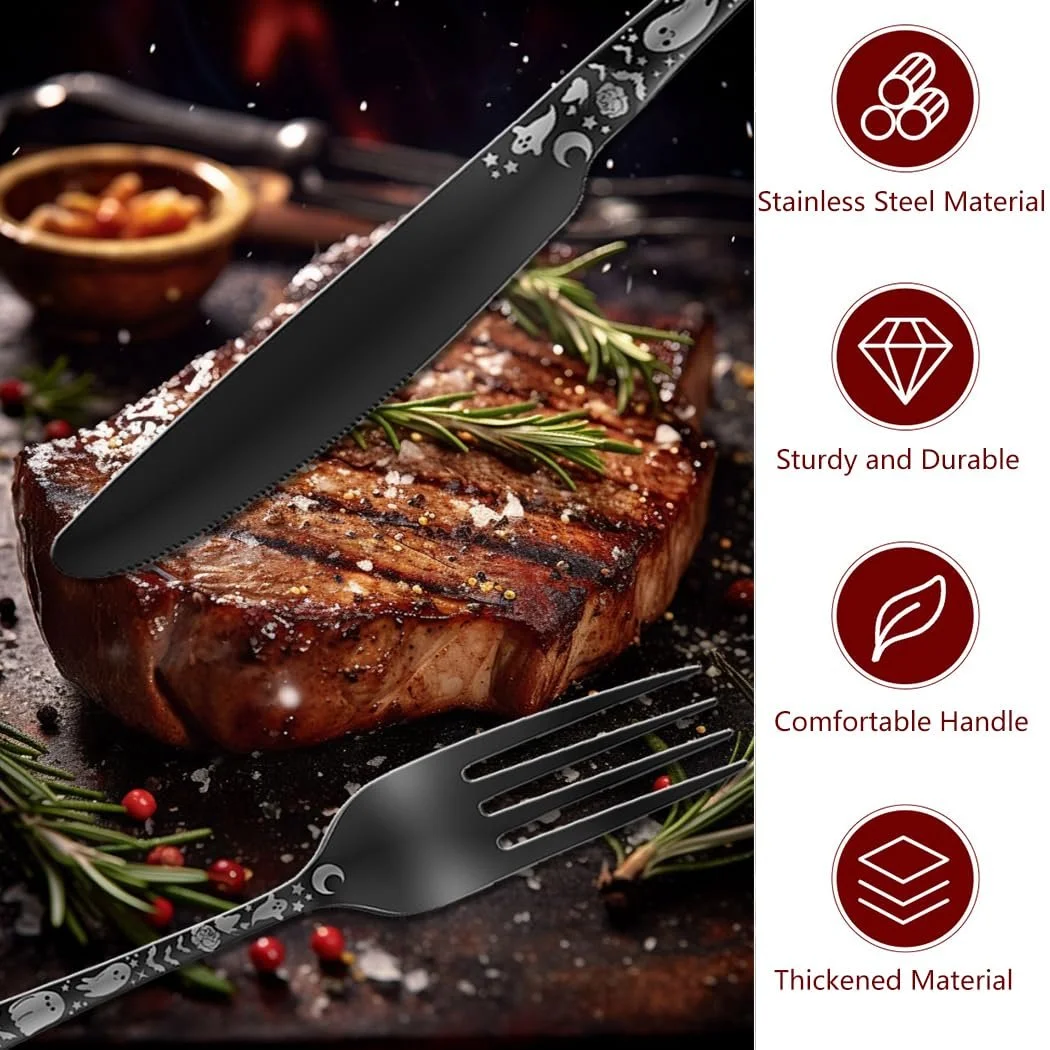 Набір столових приборів XIAOYU Хелловін Череп, Чорний, фото №4 Набір столових приборів XIAOYU Хелловін Череп, Чорний, фото №4