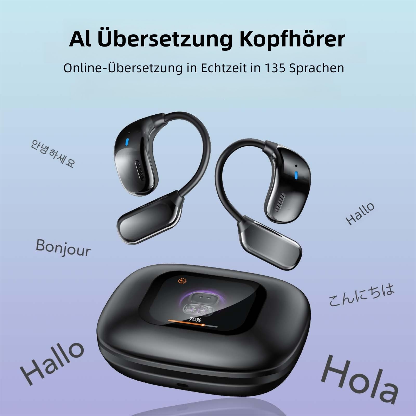 Наушники-переводчики Ki 3-в-1, голоса в реальном времени на 135 языках с микрофоном ANC и приложением, Bluetooth 5.4, 8 режимов, 50 часов, фото №2