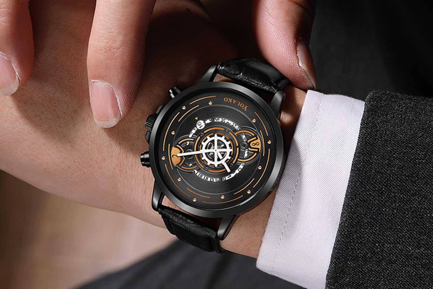 Часы JOATVEE Мужские Креативный циферблат с датой Аналоговые Кварцевые PU кожаный ремешок, фото №2