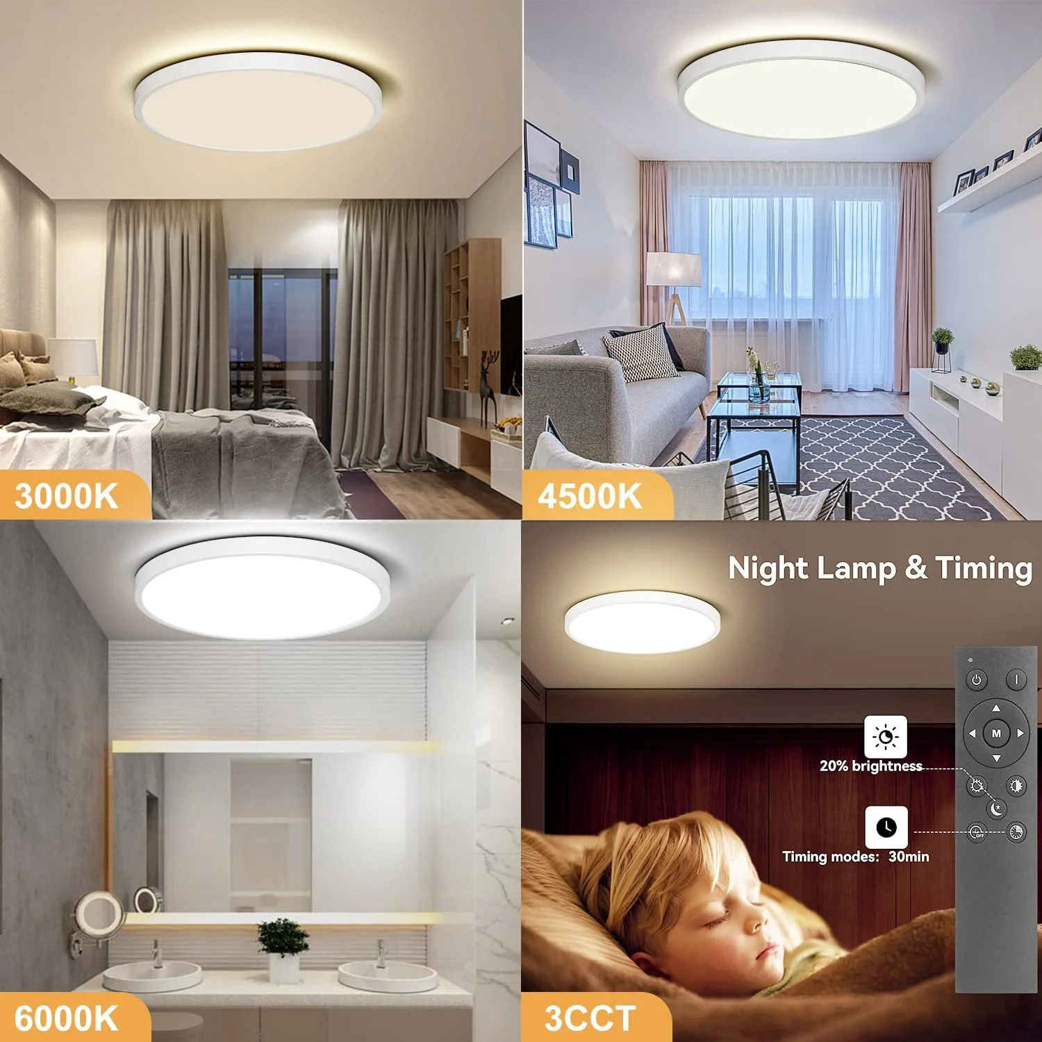 Світильник CANMEIJIA Світильник LED Регульований 3000 К / 4000 К / 6500 К 24 Вт Білий Діаметр 30 см, фото №3