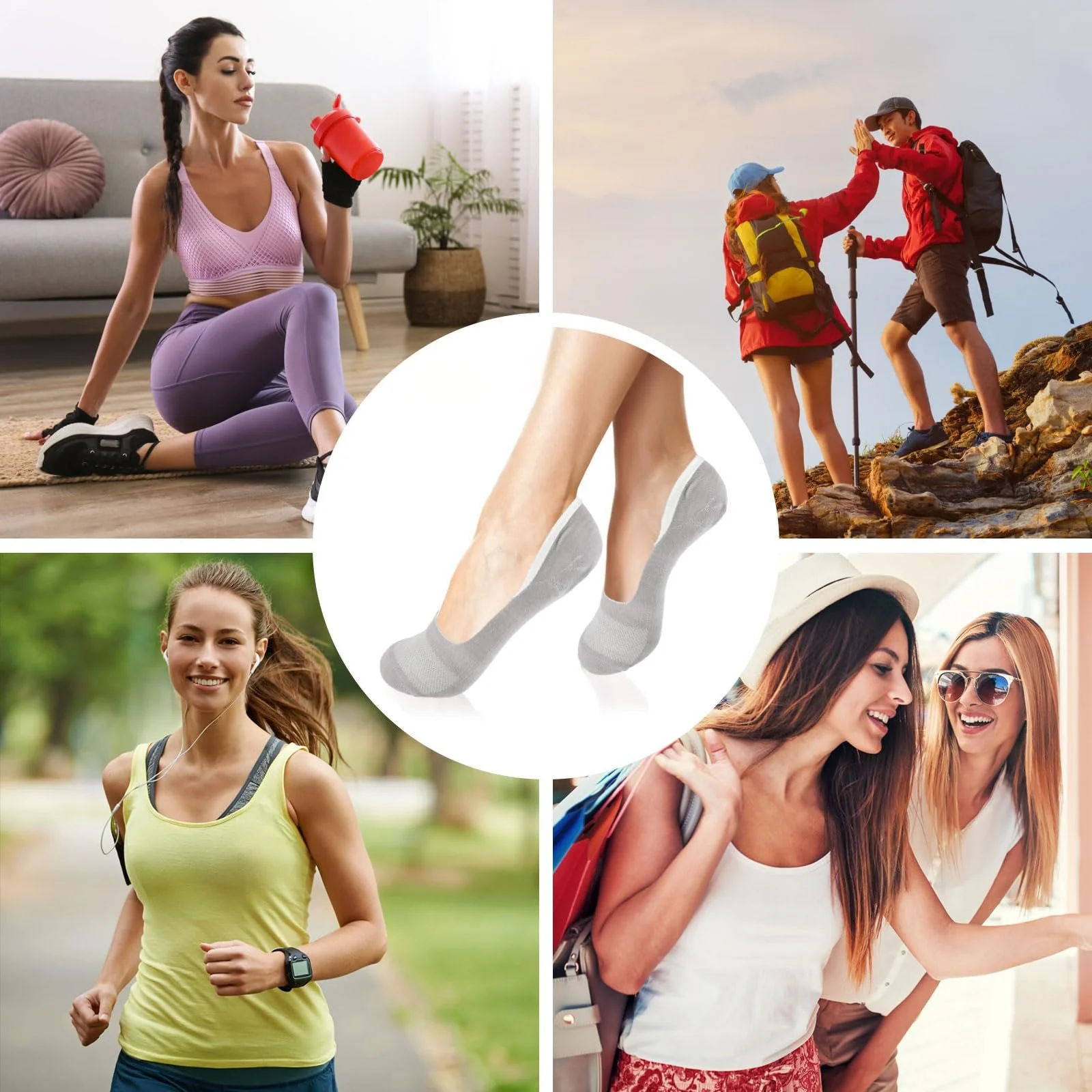 Носки Hopton 9 пар женские, 35-40, разноцветные носки для тренировок, невидимые дышащие носки-балетки с нескользящим силиконом для лоферов, туфель на плоской подошве, кроссовок, черный, белый, синий, желтый, хаки, фото №7