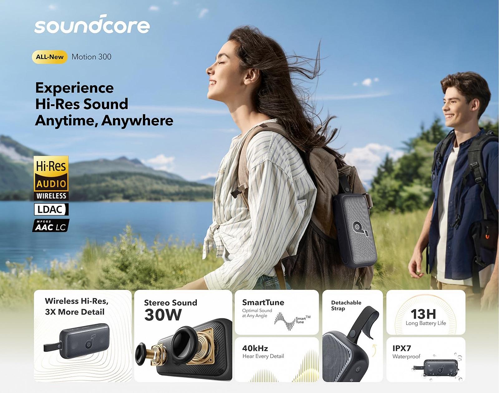 Портативна колонка Anker Soundcore Motion 300 Blue Hi-Res LDAC 30Вт IPX7 Bluetooth 5.3 (Soundcore Motion 300), фото №3