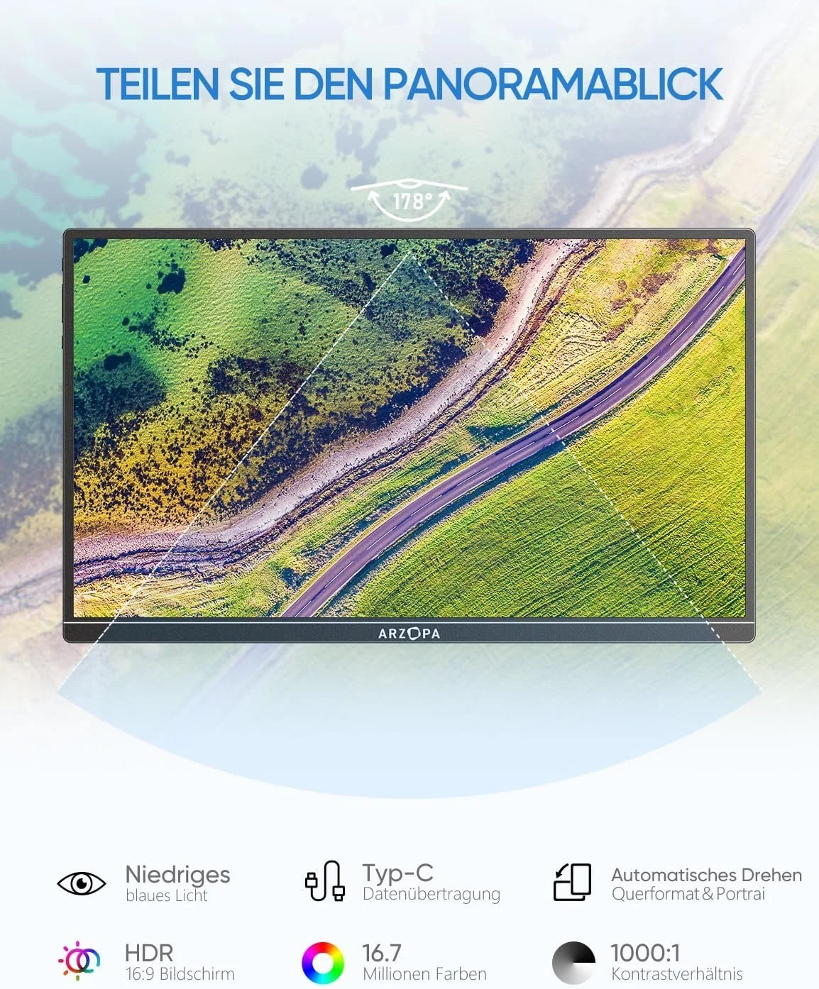 Монитор портативный 14" Arzopa A1 Gamut Slim Full HD IPS 60 Гц, фото №2 Монитор портативный 14" Arzopa A1 Gamut Slim Full HD IPS 60 Гц, фото №2