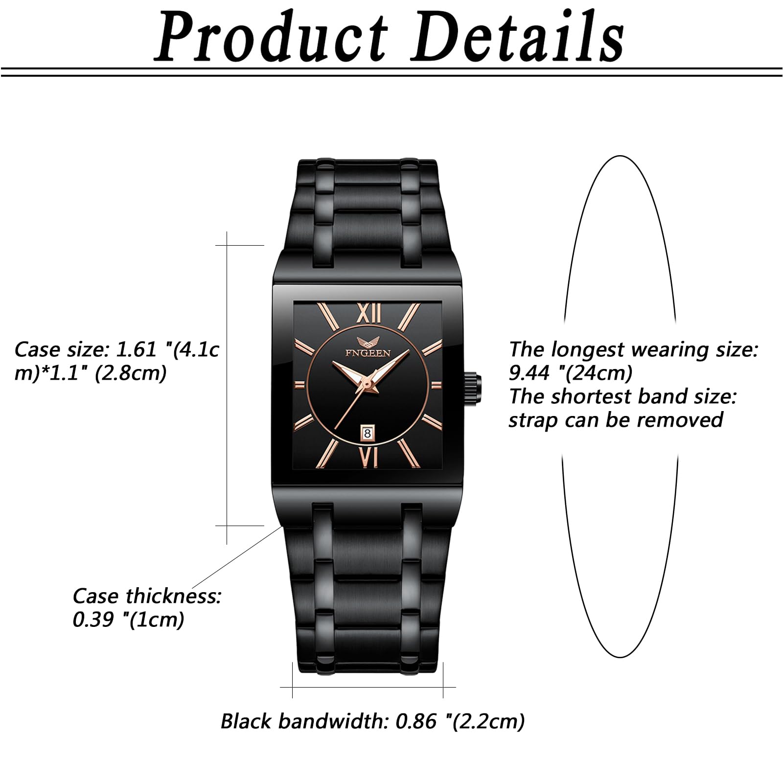 Годинник Silverora Чоловічі Нержавіюча сталь Дата Аналоговий Кварц Календар 3ATM Вологозахищений Чорний браслет, фото №3