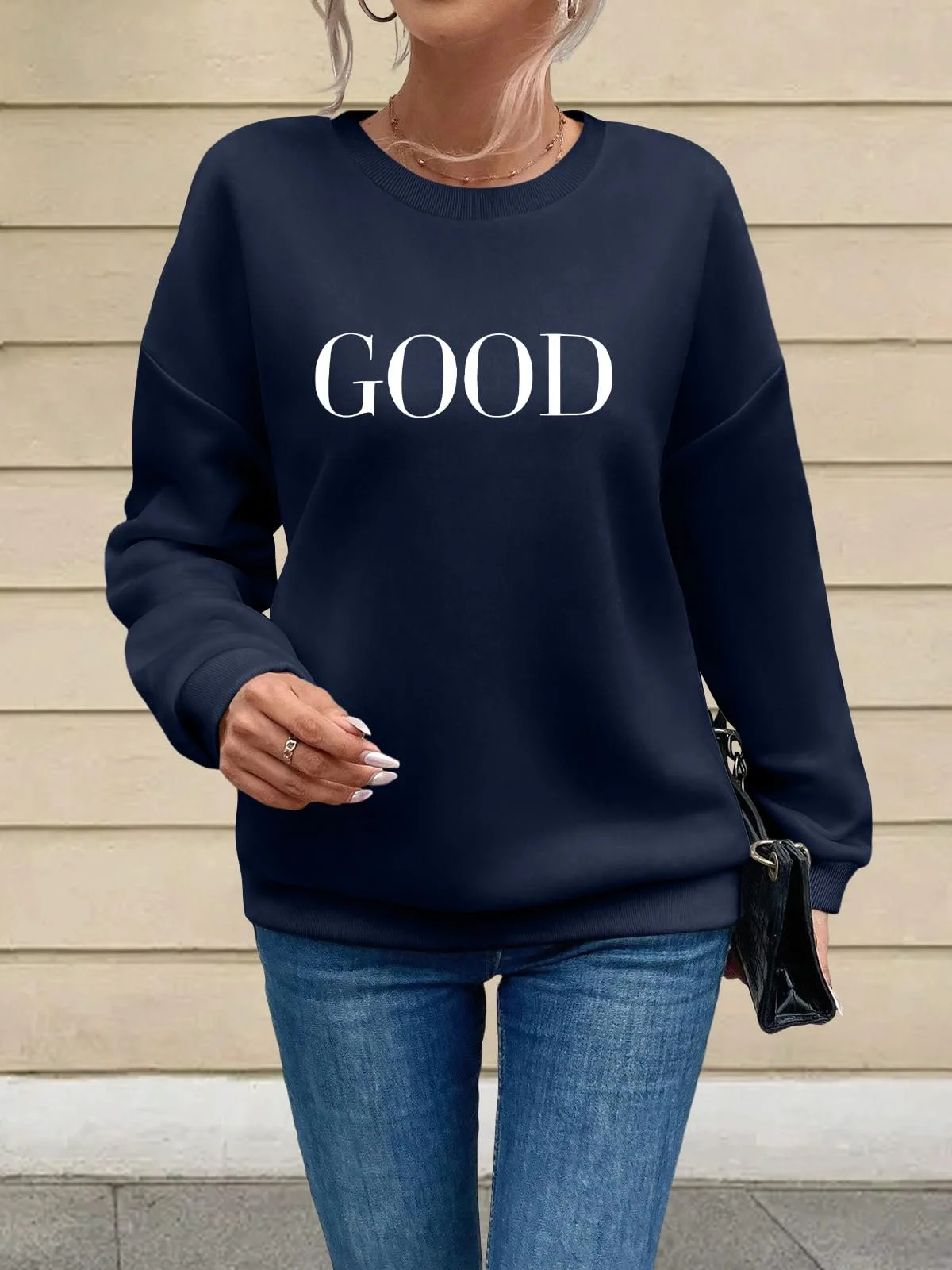 Джемпер Minetom Женский Осенний С принтом Букв Круглый вырез Длинный рукав Свободный Повседневный Уличный стиль Без капюшона Осень Зима Женский, фото №5