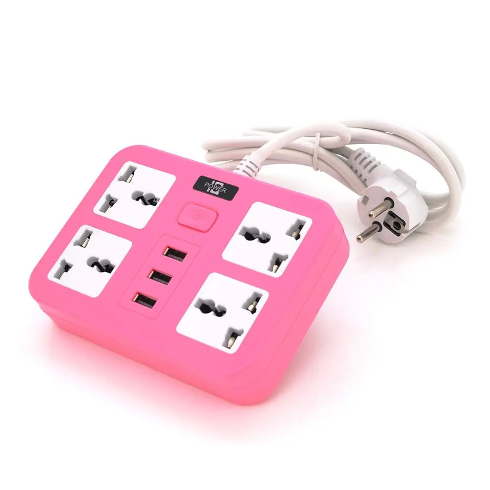 Стільний фільтр ТВ-Т15, 4 розетки 3 USB з переключачем 2 м сечення 3х0,75 мм, 2500W Pink Box, фото №1