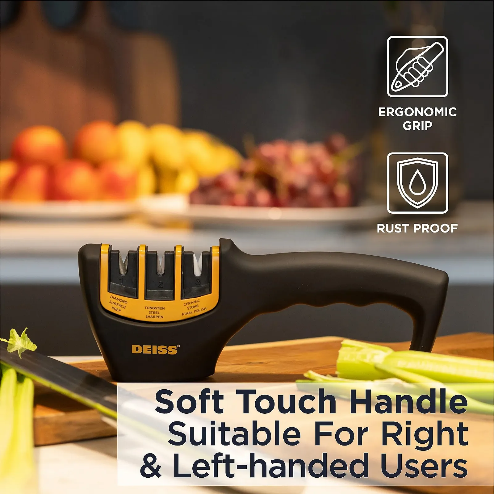 Точило для кухонних та кишенькових ножів Deiss PRO 3-ступінчаста Помаранчева, фото №8