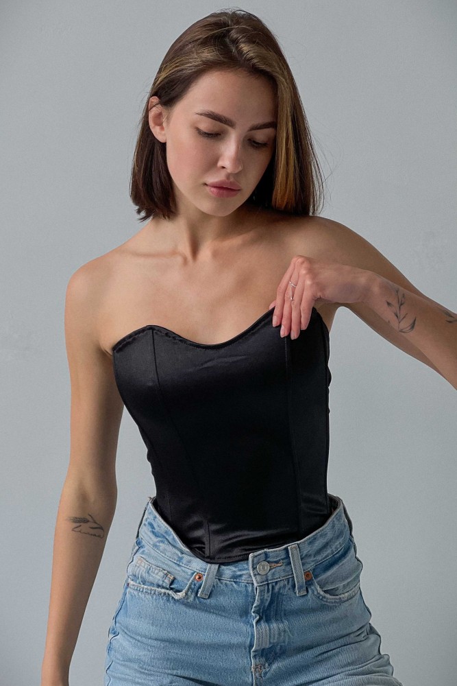 Корсет жіночий бюстьє чорного кольору Without на жорстокому каркасі, фото №2 Корсет жіночий бюстьє чорного кольору Without на жорстокому каркасі, фото №2