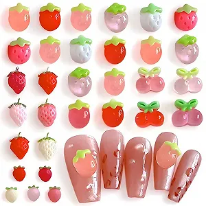 Украшения для ногтей Клубника Вишня 3D Клубника Вишня Аксессуары для ногтей Разноцветные фрукты Летние фруктовые украшения для ногтей Дизайн ногтей, 50 шт - Фото 1