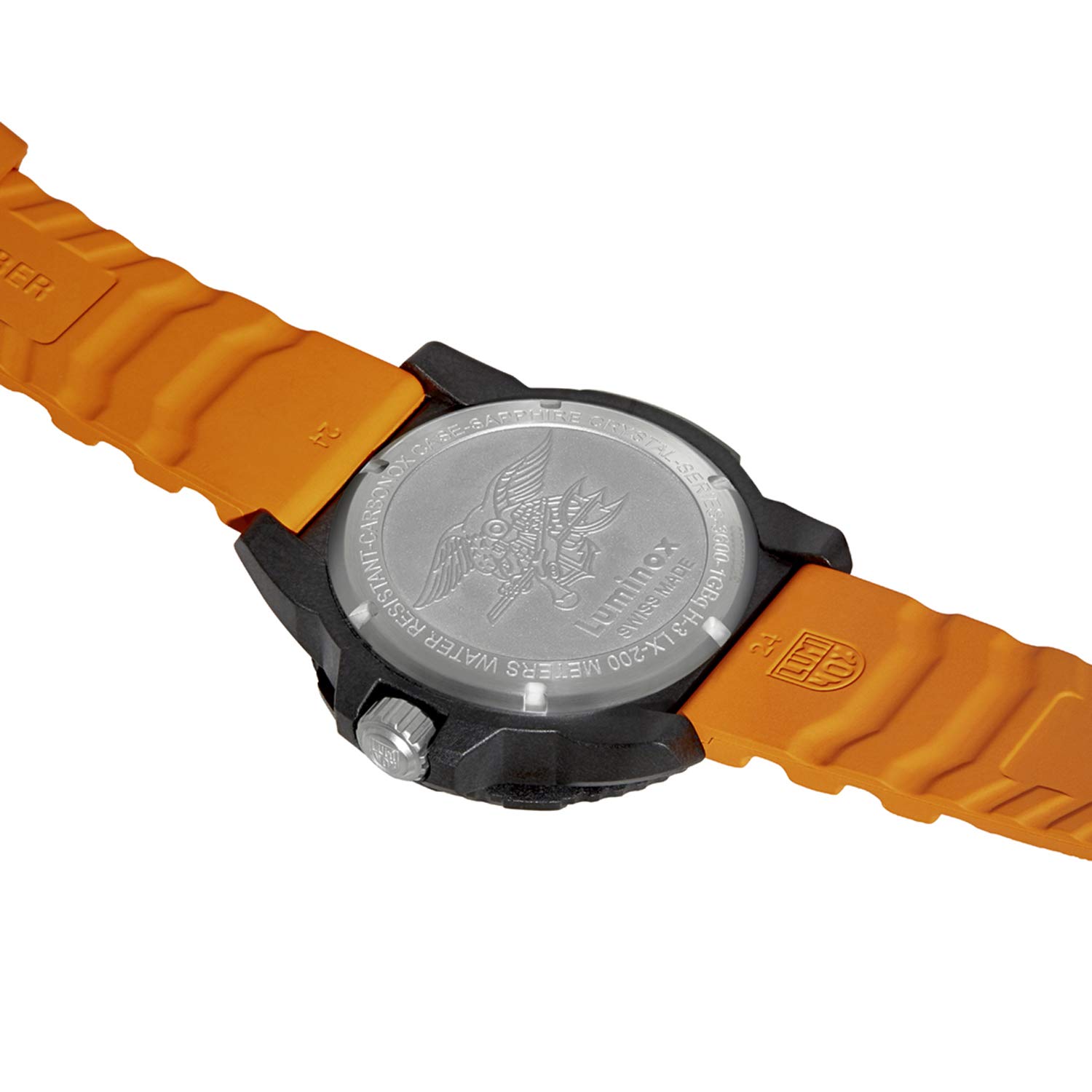 Годинник Luminox Navy Seal XS.3603 для чоловіків 45 мм у помаранчевому/синьому з відображенням дати, водонепроникний на 200 м, сапфірове скло, чорний, серія Sea, фото №5
