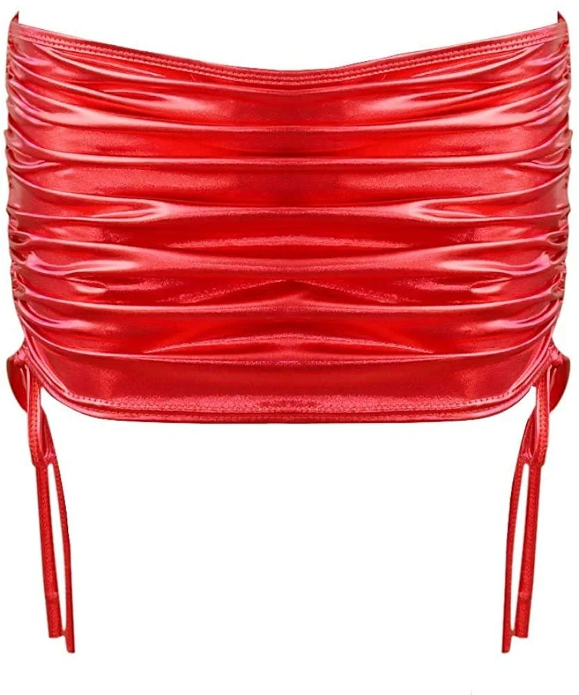 Юбка Czizitong Металлик Блестящая PVC Кожа Плиссированная Клубная Вечерняя Карандаш Мини, фото №4