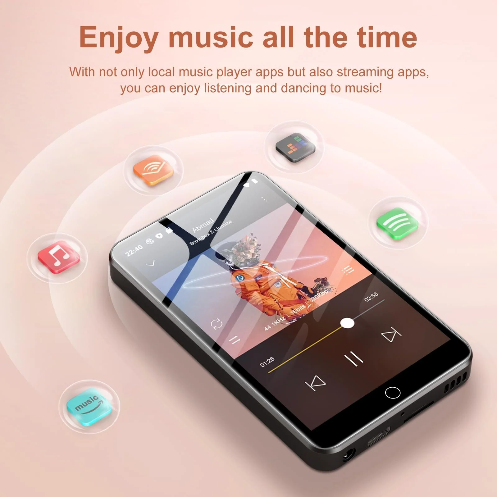 MP3-плеер ZAQE 80 ГБ WiFi и Bluetooth, 4-дюймовый сенсорный экран, Черный, фото №3