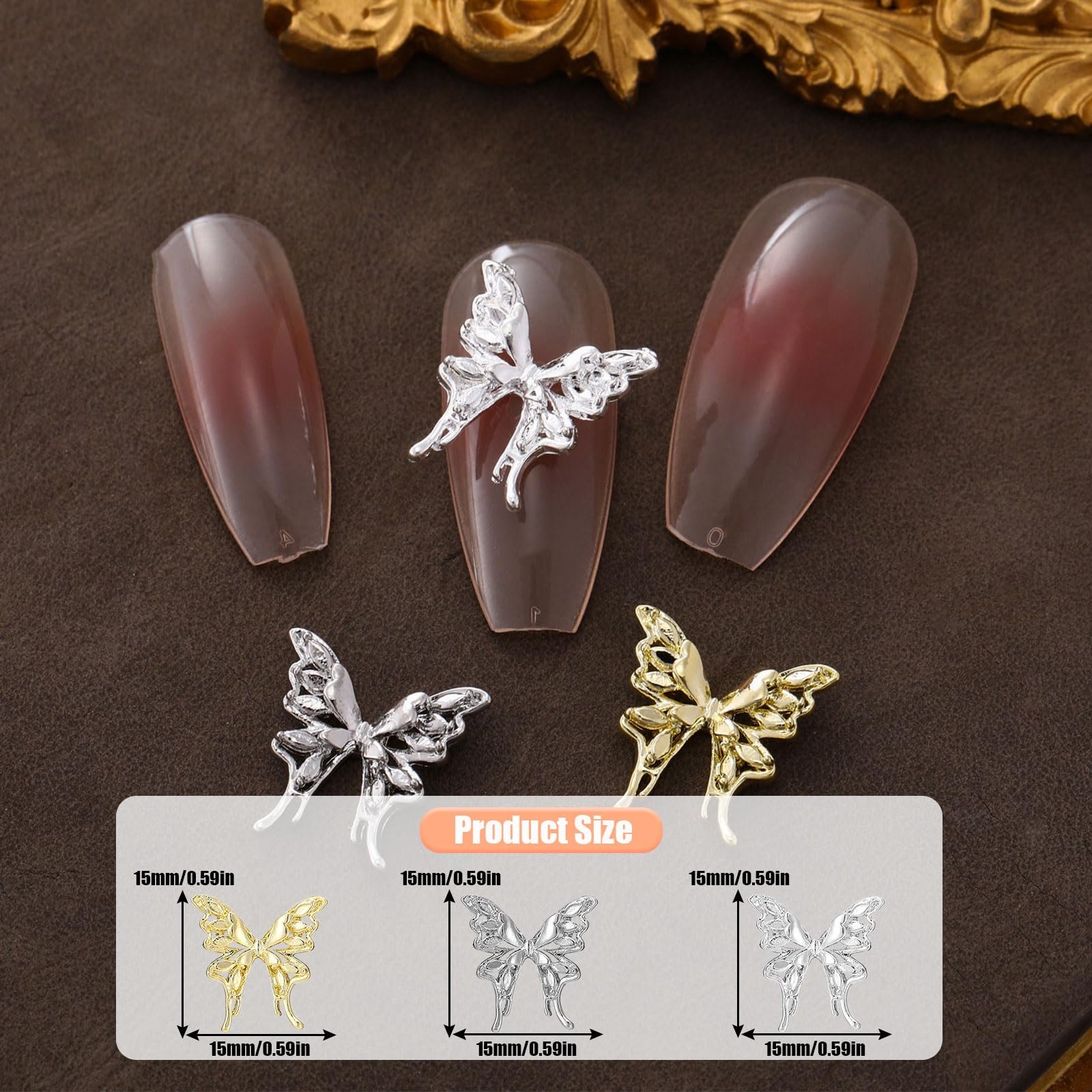 Метелики, Набір з 30 штМеталеві золоті срібні підвіски, фото №2