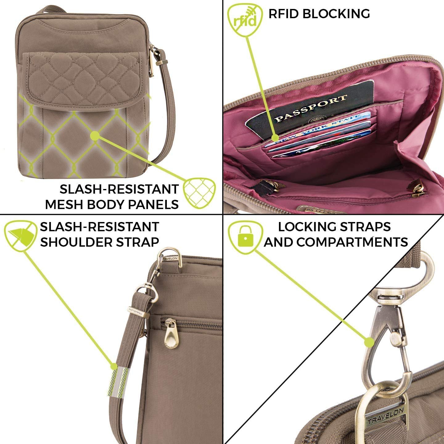 Сумка на плече Travelon Signature Quilted Slim Pouch для подорожей, фото №3