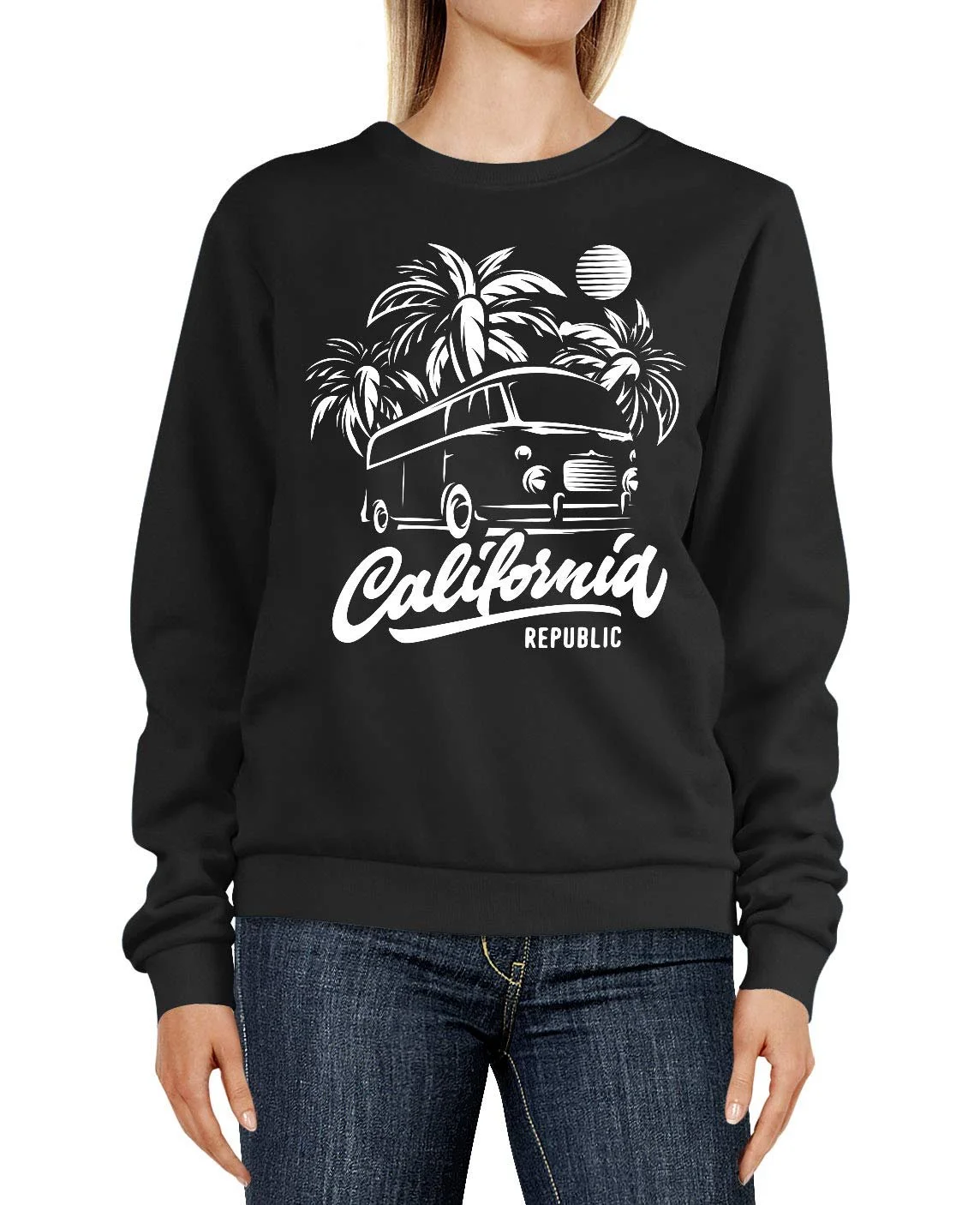 Женский свитшот Neverless California Lettering Surf Bus Palm Trees Adventure Holiday, фото №1