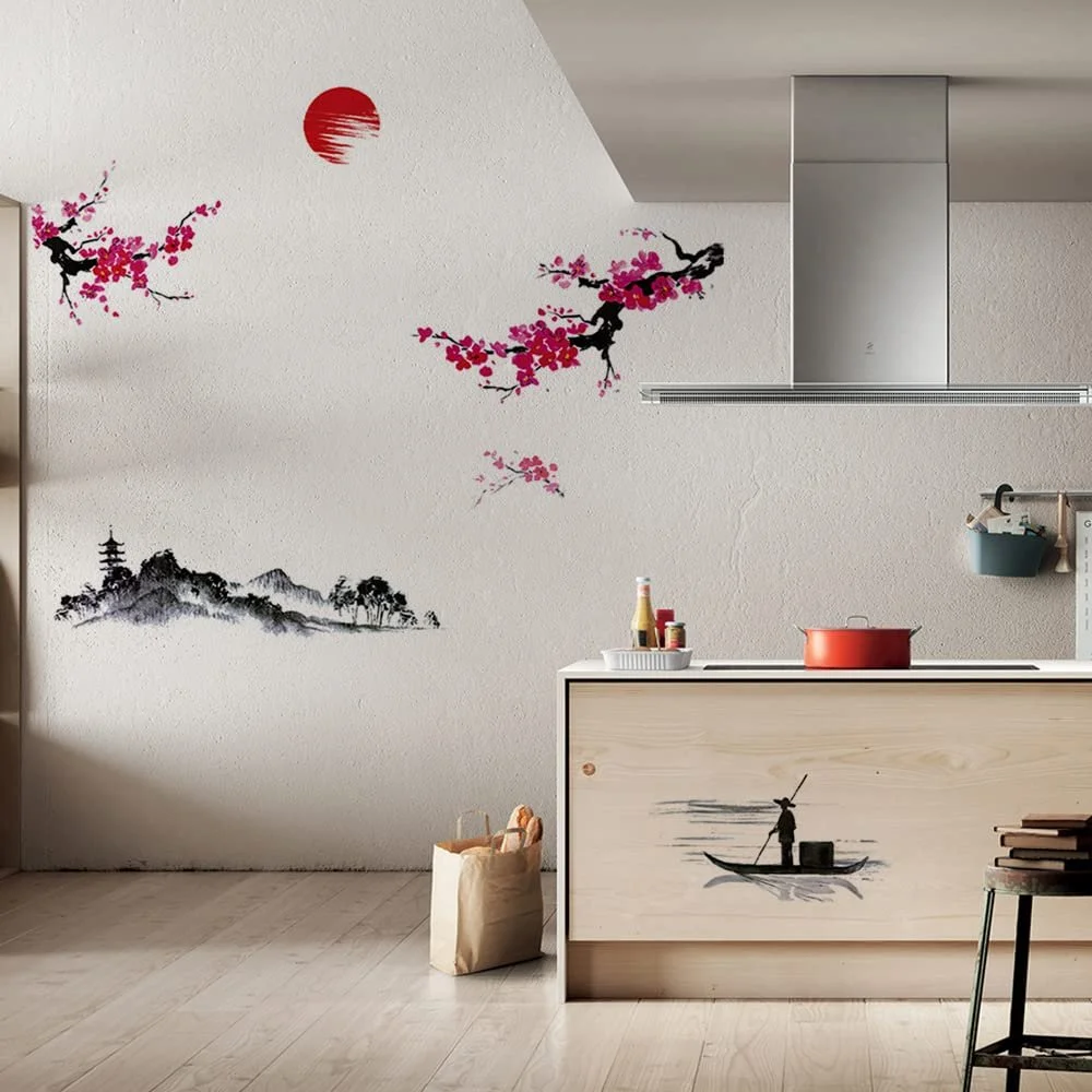 Наклейки на стіну milaosk Chinese Style Sakura 25 x 70 см 2 шт. Рожеві, фото №3