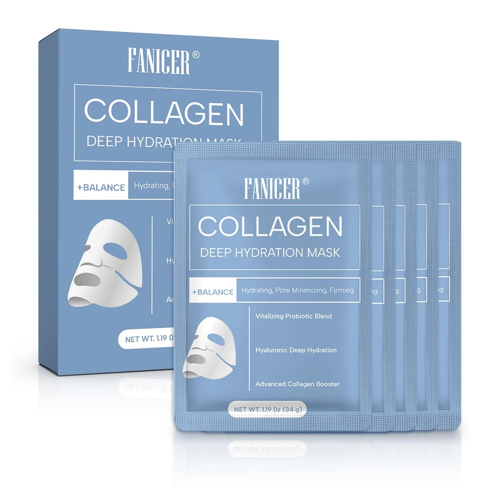 Маска для лица Collagen Real Увлажняющая, Успокаивающая, Тканевая, для всех типов кожи, 5 шт. в упаковке, фото №1