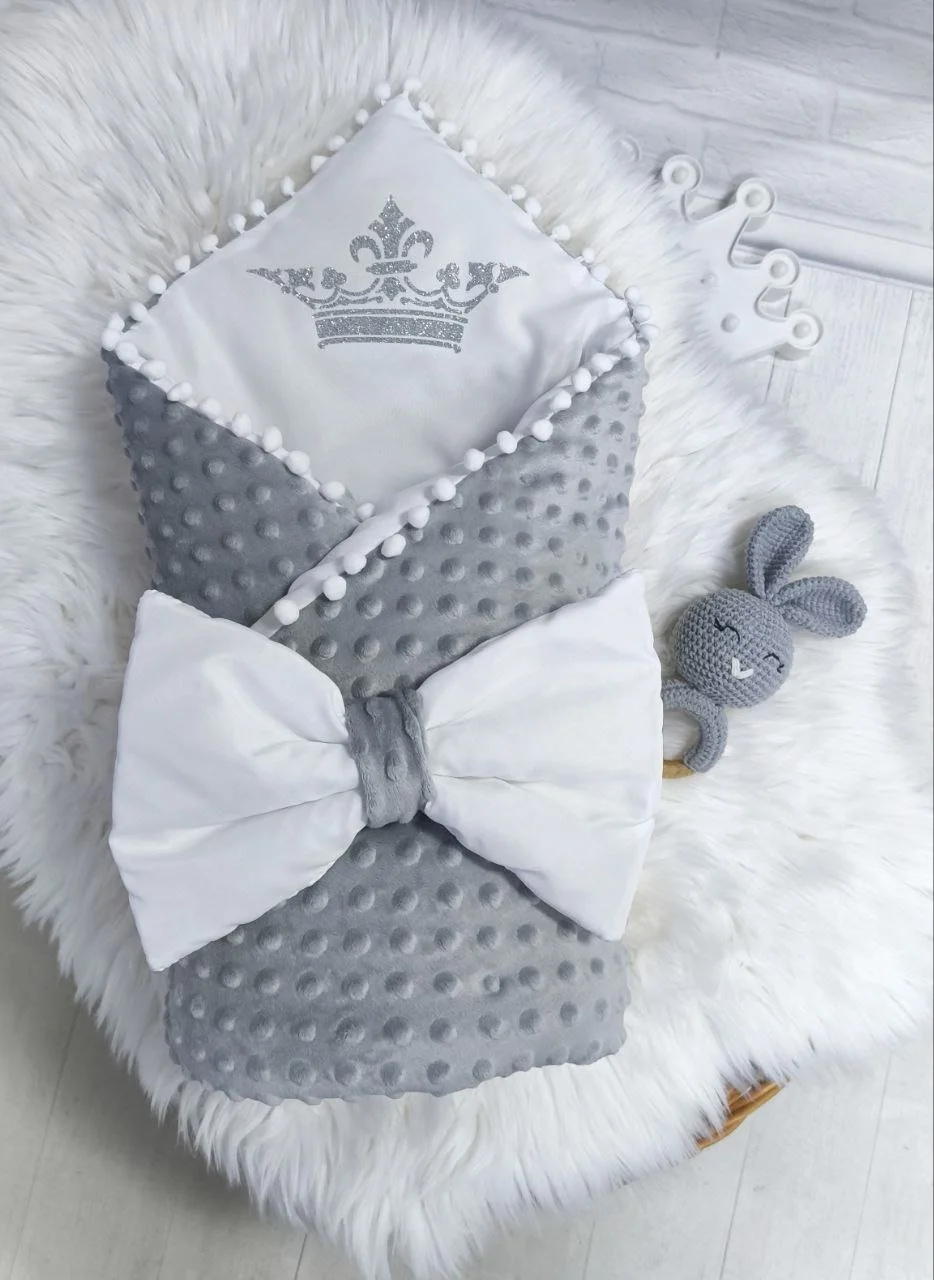 Конверт для новорожденого деми-лето (утеплитель вынимается) Корона серый (ТВ0330), фото №1