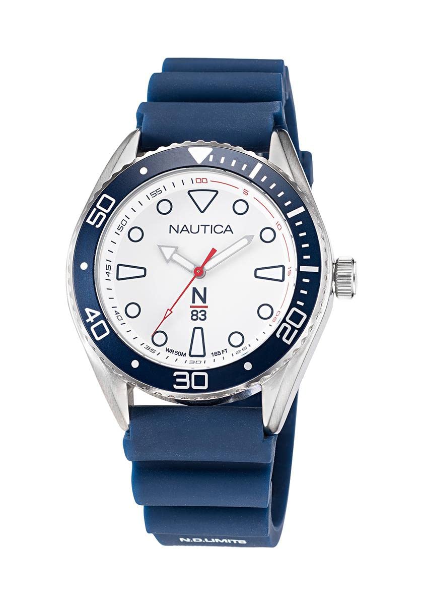 Часы Nautica Мужские Stainless Steel Quartz Silicone Strap Blue 22 Casual NAPFWF115 синий, фото №1