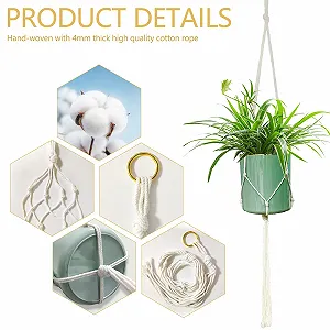 Подвесы макраме для растений 6 шт. хлопковая веревка для помещения и улицы Белый synthetic.ua - Фото 1