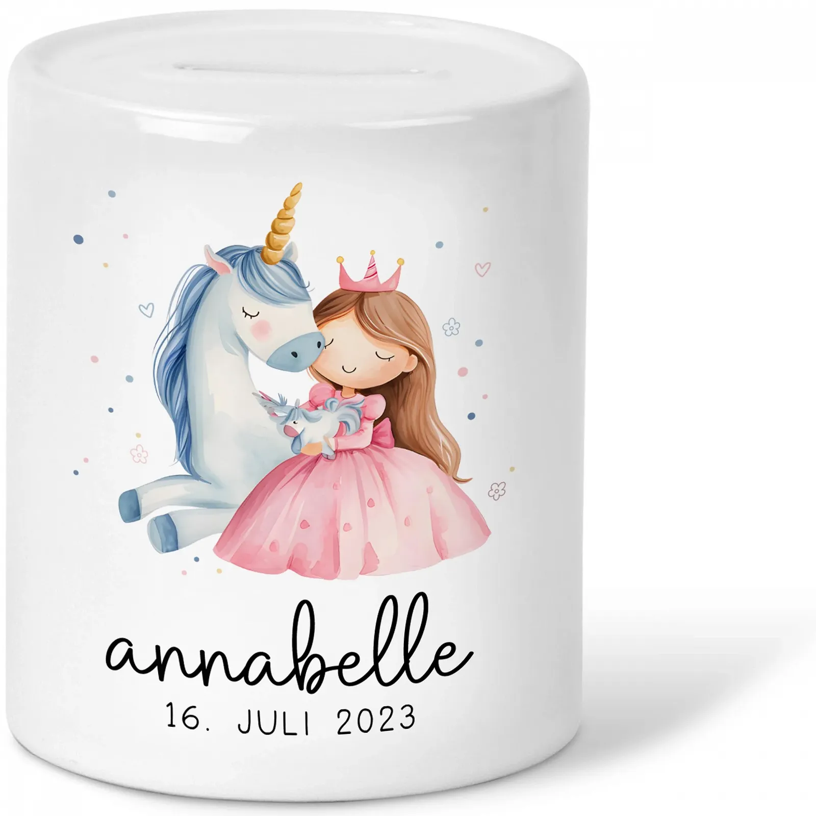 Скарбничка керамічна kleinebuchstaben Єдиноріг та принцеса синя 330 мл, фото №1