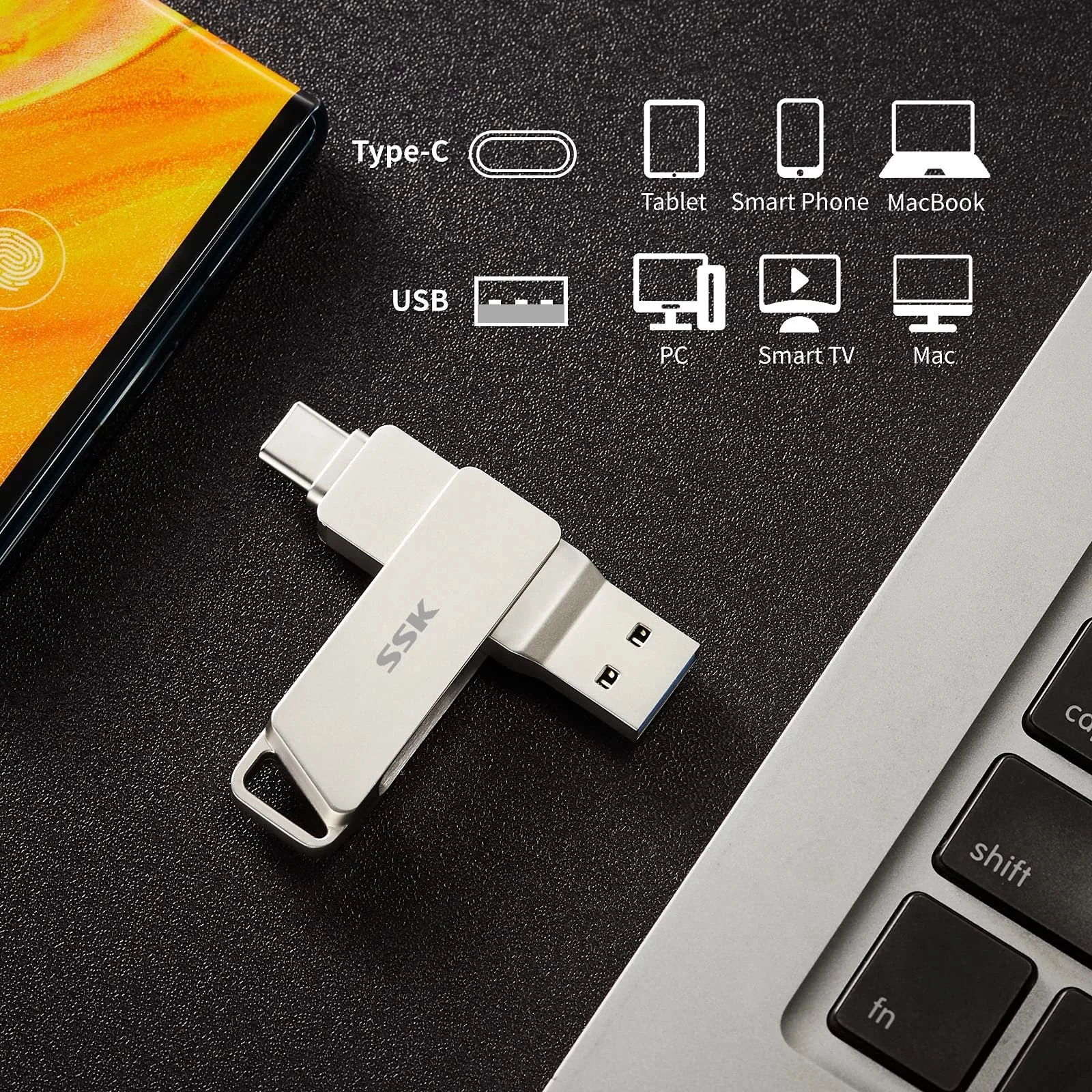 Флеш-накопичувач SSK 128GB USB C USB 3.2 Dual Drive 200MB/s, фото №4 Флеш-накопичувач SSK 128GB USB C USB 3.2 Dual Drive 200MB/s, фото №4