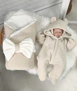 Зимний комплект для новорожденного ангора бежевый - Фото 1
