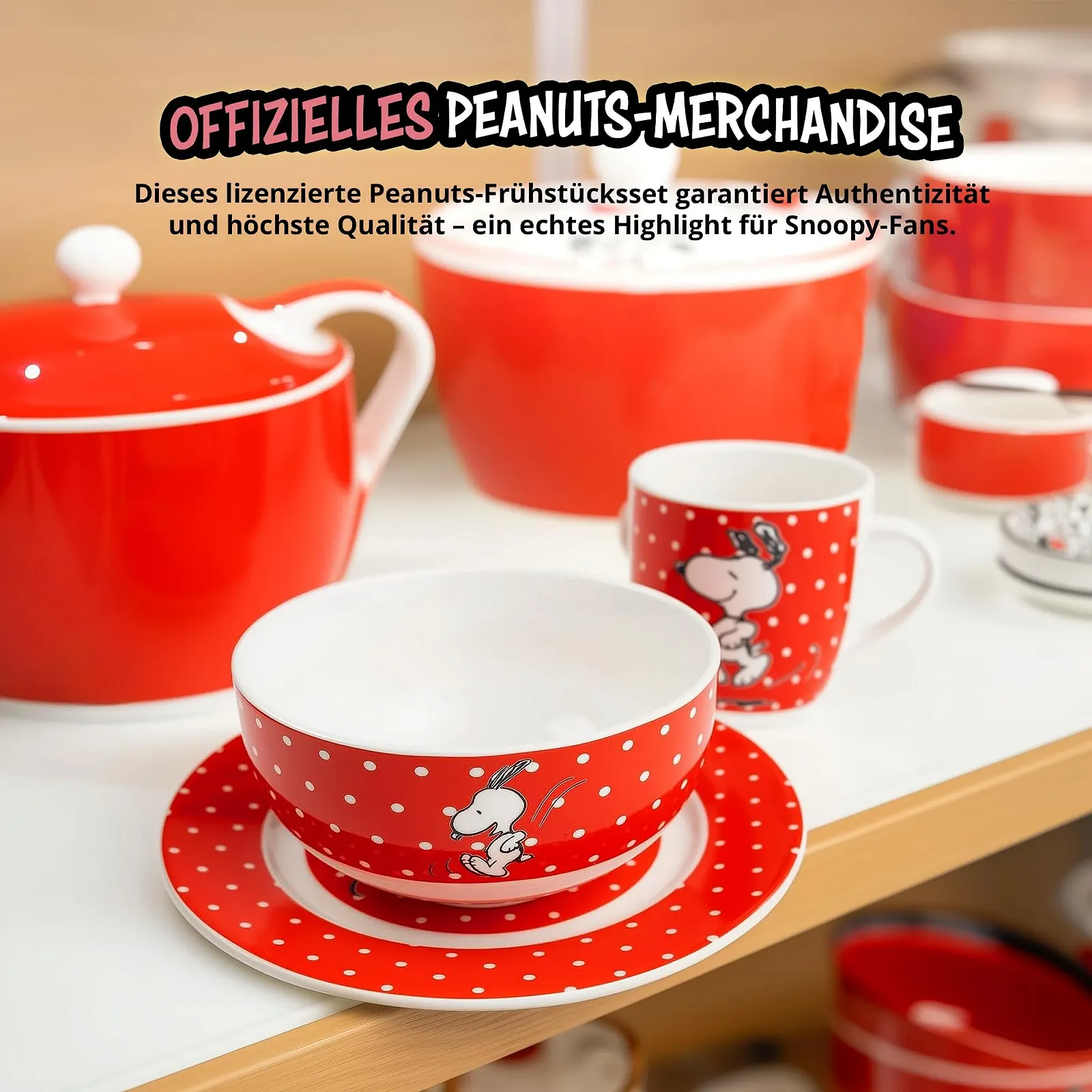 Набор для завтрака United Labels The Peanuts Snoopy, 3 предмета, красный в горошек, фото №6 Набор для завтрака United Labels The Peanuts Snoopy, 3 предмета, красный в горошек, фото №6