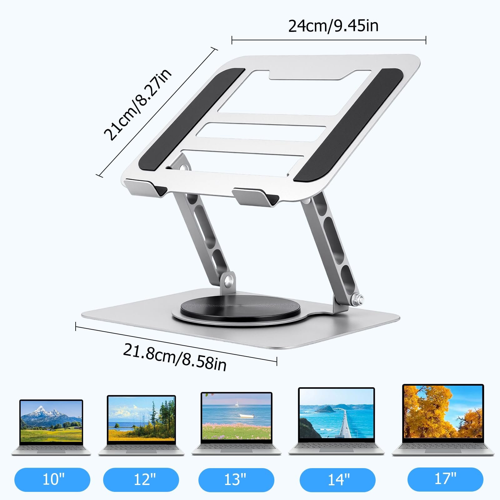 Підставка для ноутбука з регулюванням висоти та обертовою на 360 базою, складана, стабільна, вентильована та ергономічна, сумісна з усіма ноутбуками 10-17 дюймів, фото №6 Підставка для ноутбука з регулюванням висоти та обертовою на 360 базою, складана, стабільна, вентильована та ергономічна, сумісна з усіма ноутбуками 10-17 дюймів, фото №6