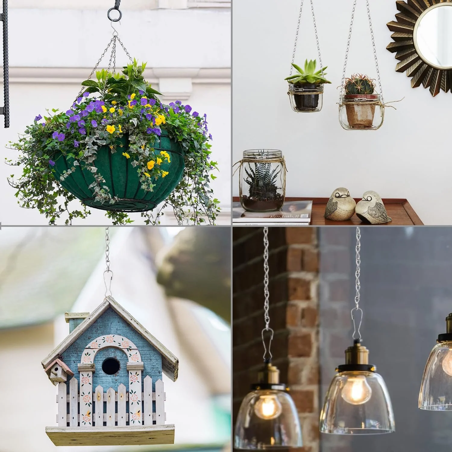 Цепочки для подвесных корзин 25 см металлические с крючками Набор 12 шт. Серебристый, фото №7