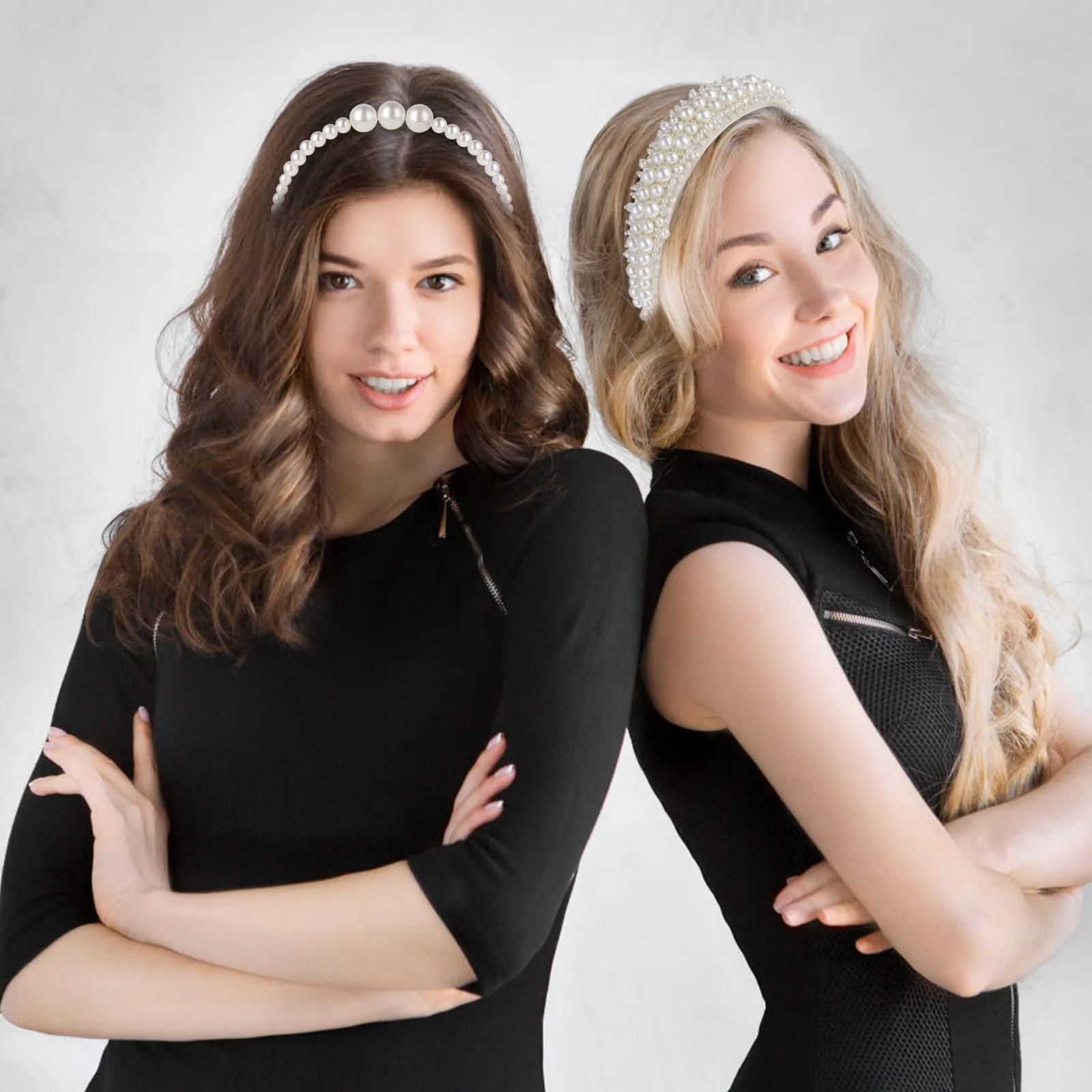 Набір обручів на голову з перлинами 2 шт, фото №6