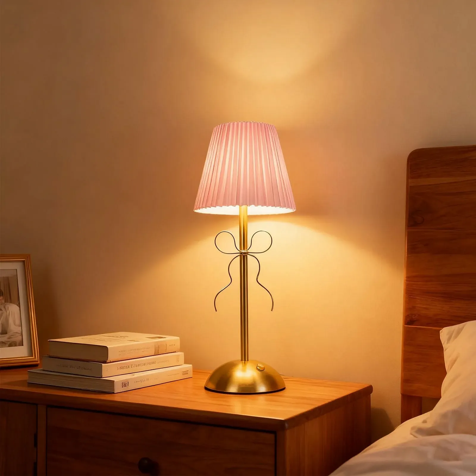 Настільна лампа З бантом LED Акумуляторна Рожевий, фото №4