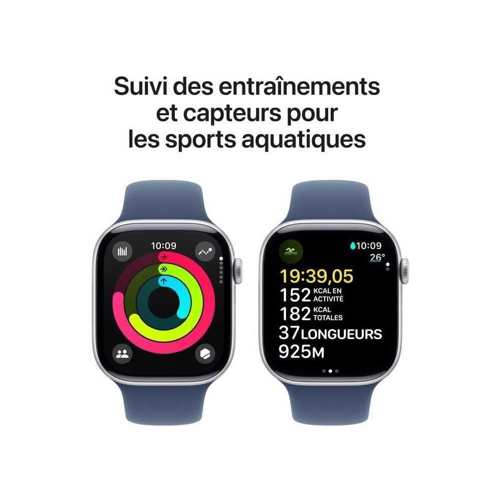 Смарт-годинник Apple Series 10 (GPS + Cellular 46мм) Алюмінієвий корпус сріблястий, спортивний ремінець денім (M/L), фото №4