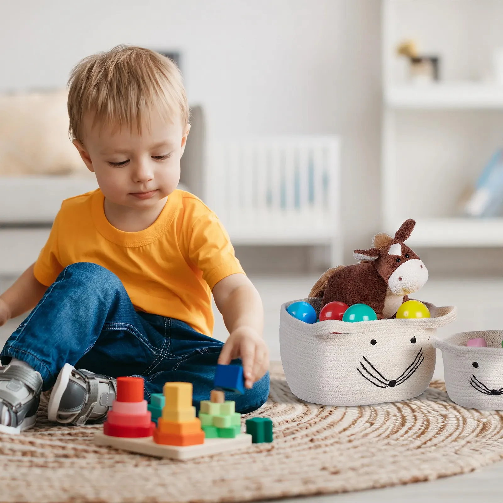 Комплект корзин для хранения, 3 шт. Relaxdays Мышка Белый/Черный, фото №3