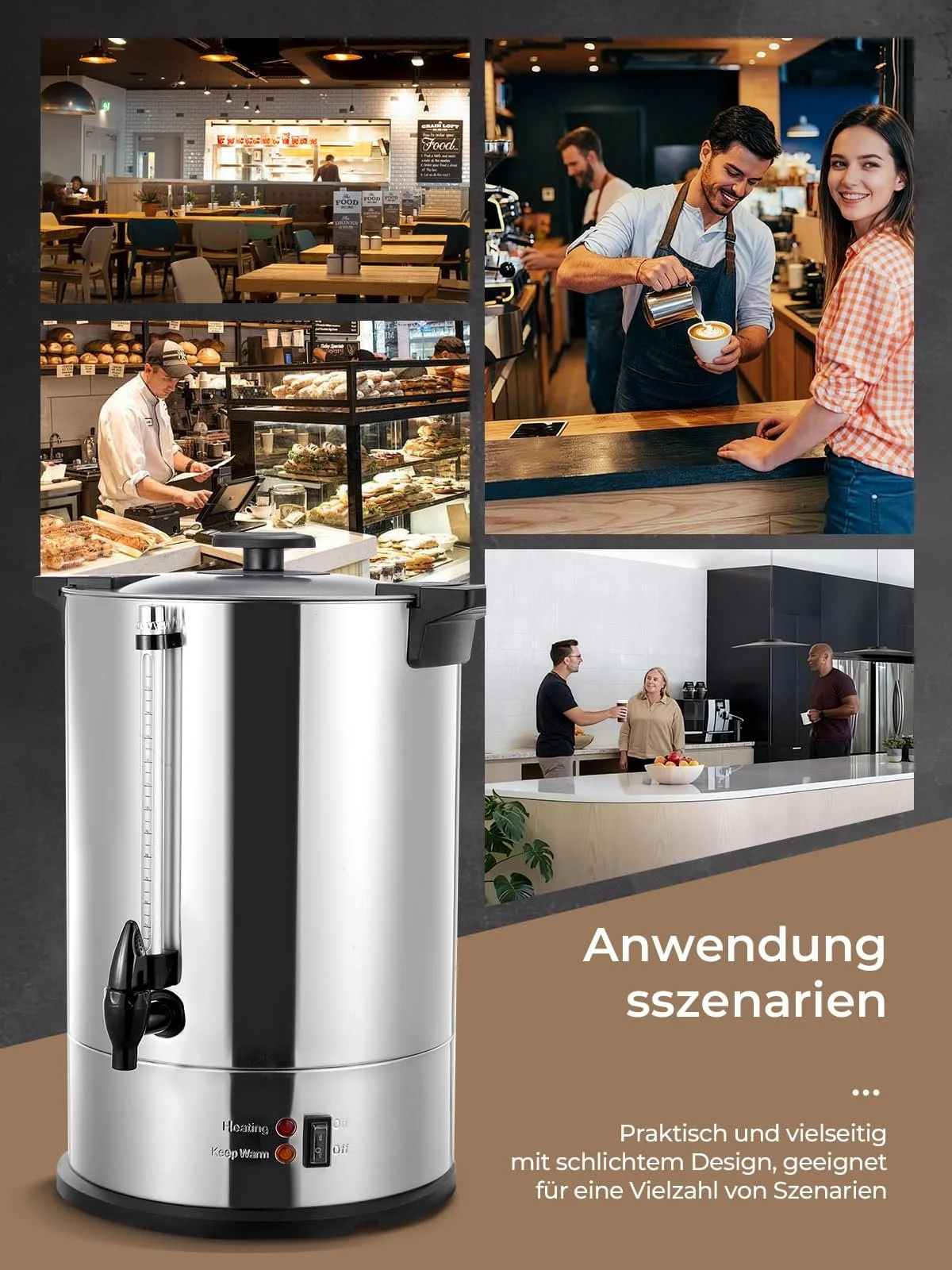 Кофемашина с круглым фильтром 15 л 150 чашек/ч 1500 Вт Нержавеющая сталь, фото №9