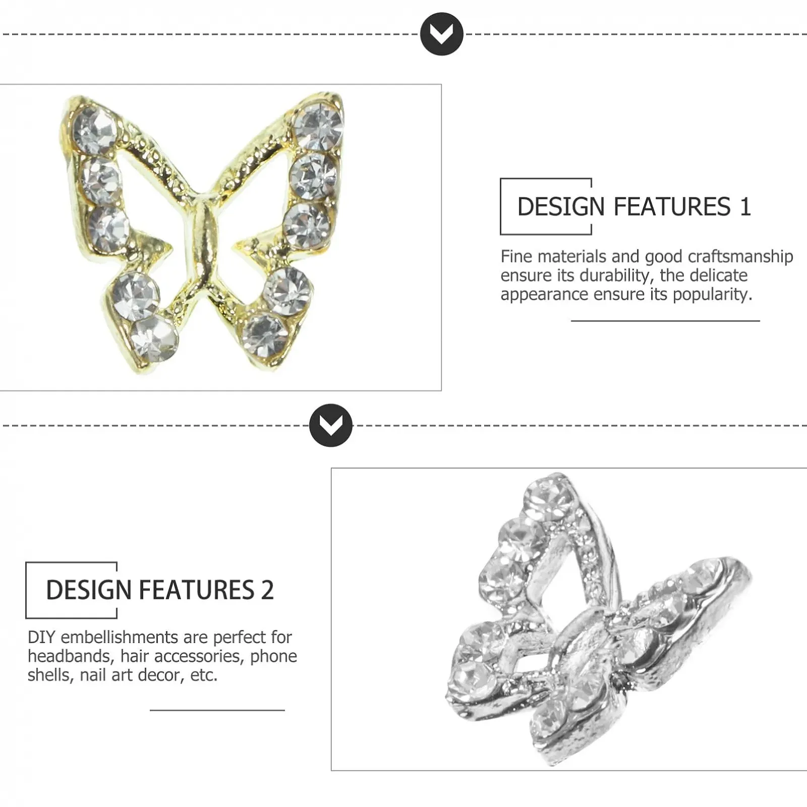 Прикраси для нігтів у формі метелика стрази та підвіски, фото №7