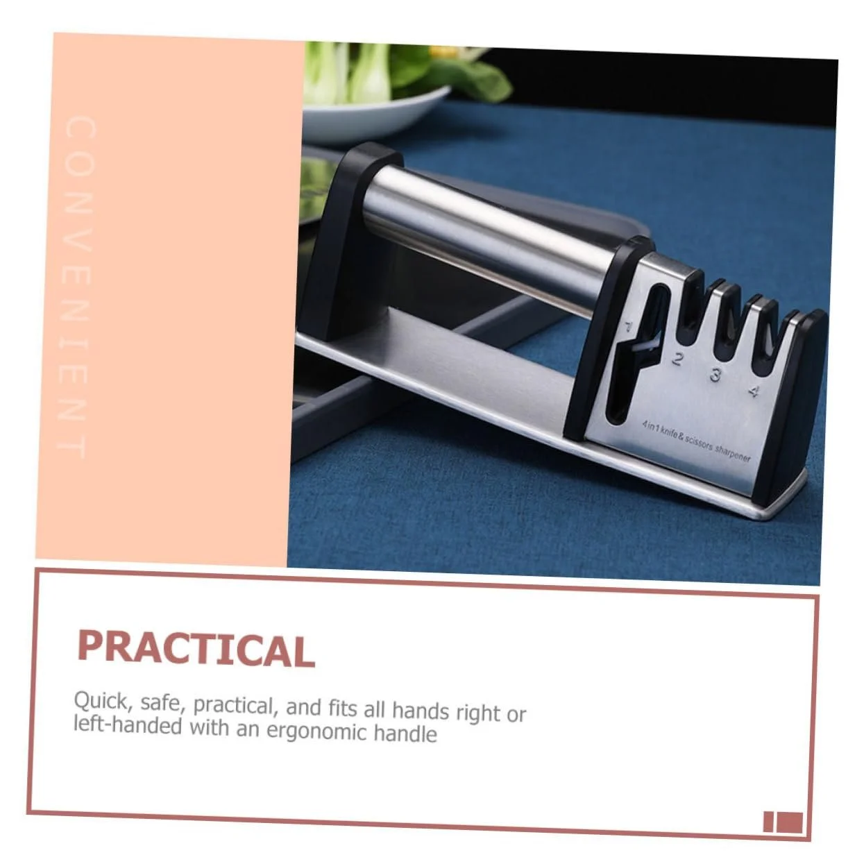 Точилка для ножей Homoyoyo эргономичная с нескользящей ручкой ручная Серебристая, фото №5