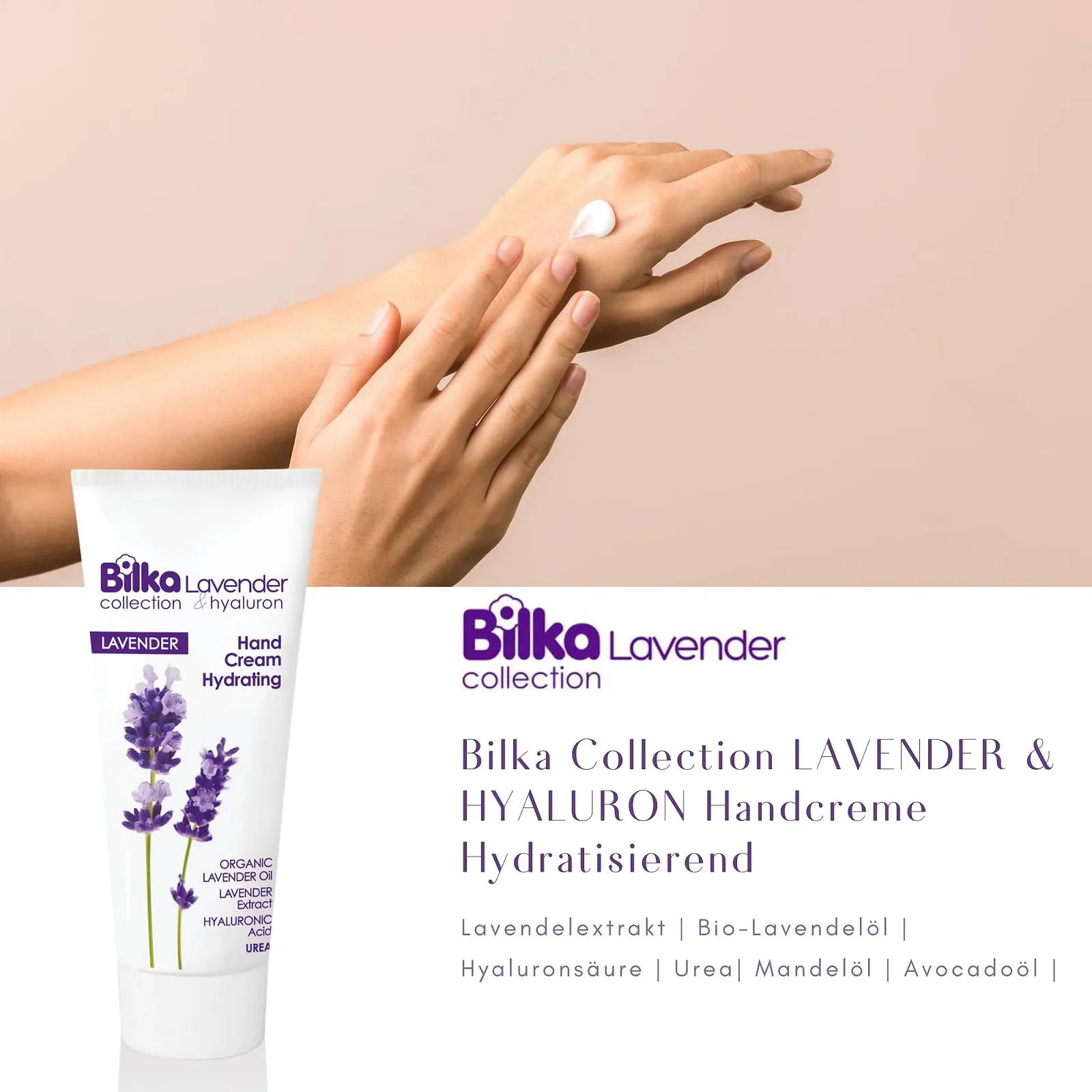 Крем для рук Lavender & Hyaluronic Hydrating с лавандовым маслом, гиалуроновой кислотой, мочевиной, миндальным и маслом авокадо для мягких, молодых рук, 100 мл, фото №3