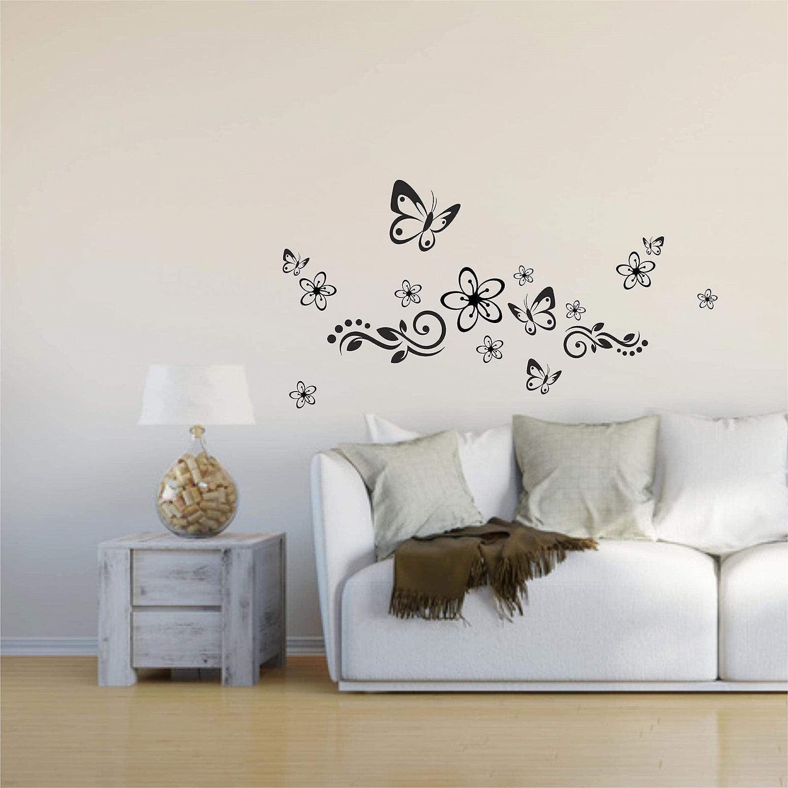 Набор наклеек на стену Гибискус и Бабочки 30 x 21 см Черный, фото №3