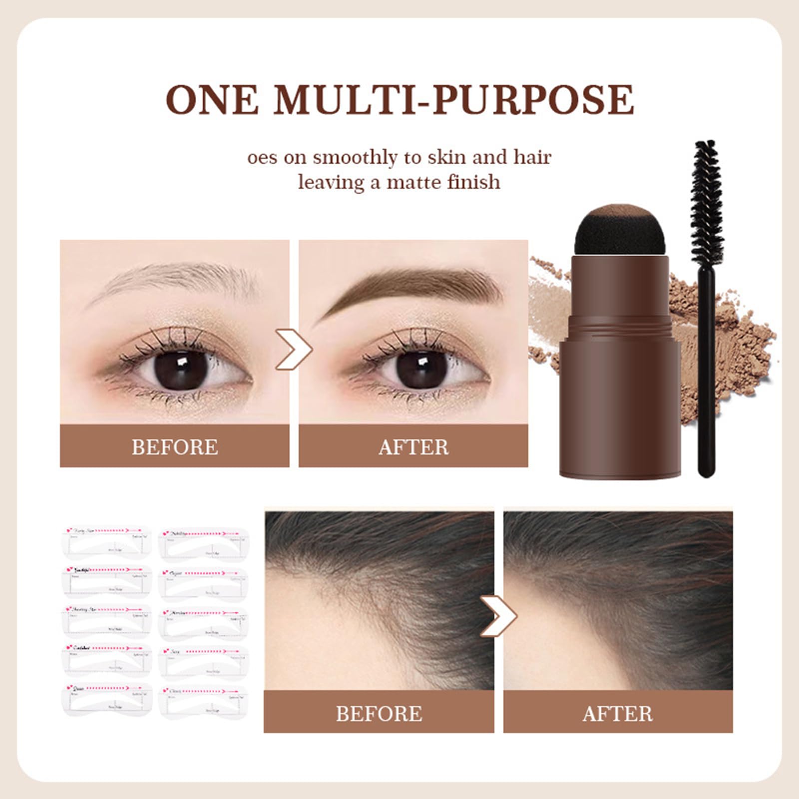 Набір для брів Eyebrow Stamp Kit Пудра Довготривала з 10 багаторазовими трафаретами для ідеального макіяжу брів, фото №6
