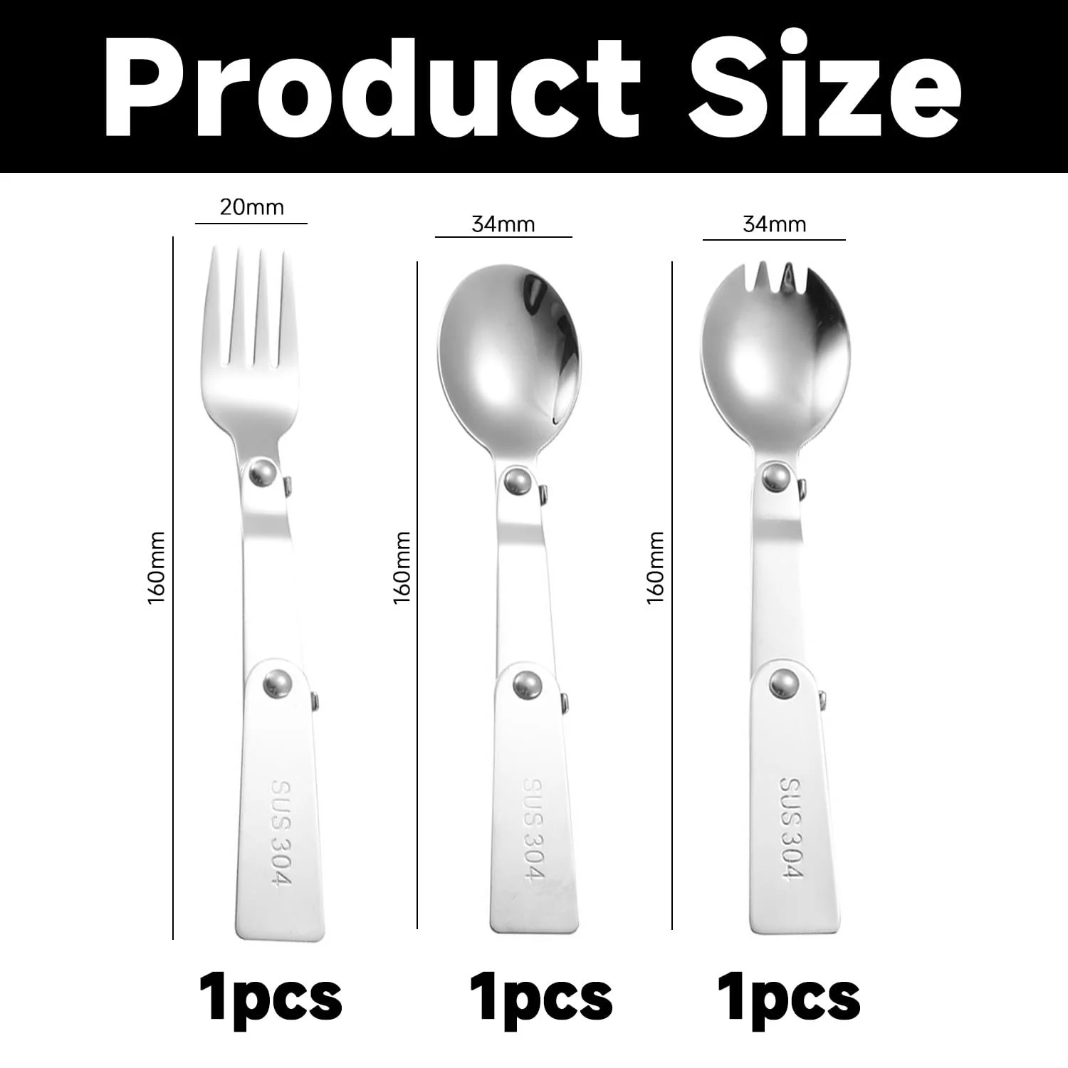 Набор складных столовых приборов из 3 предметов, столовые приборы из нержавеющей стали, портативные столовые приборы, кухонные столовые приборы, подходят для дома, путешествий, кемпинга, фото №2