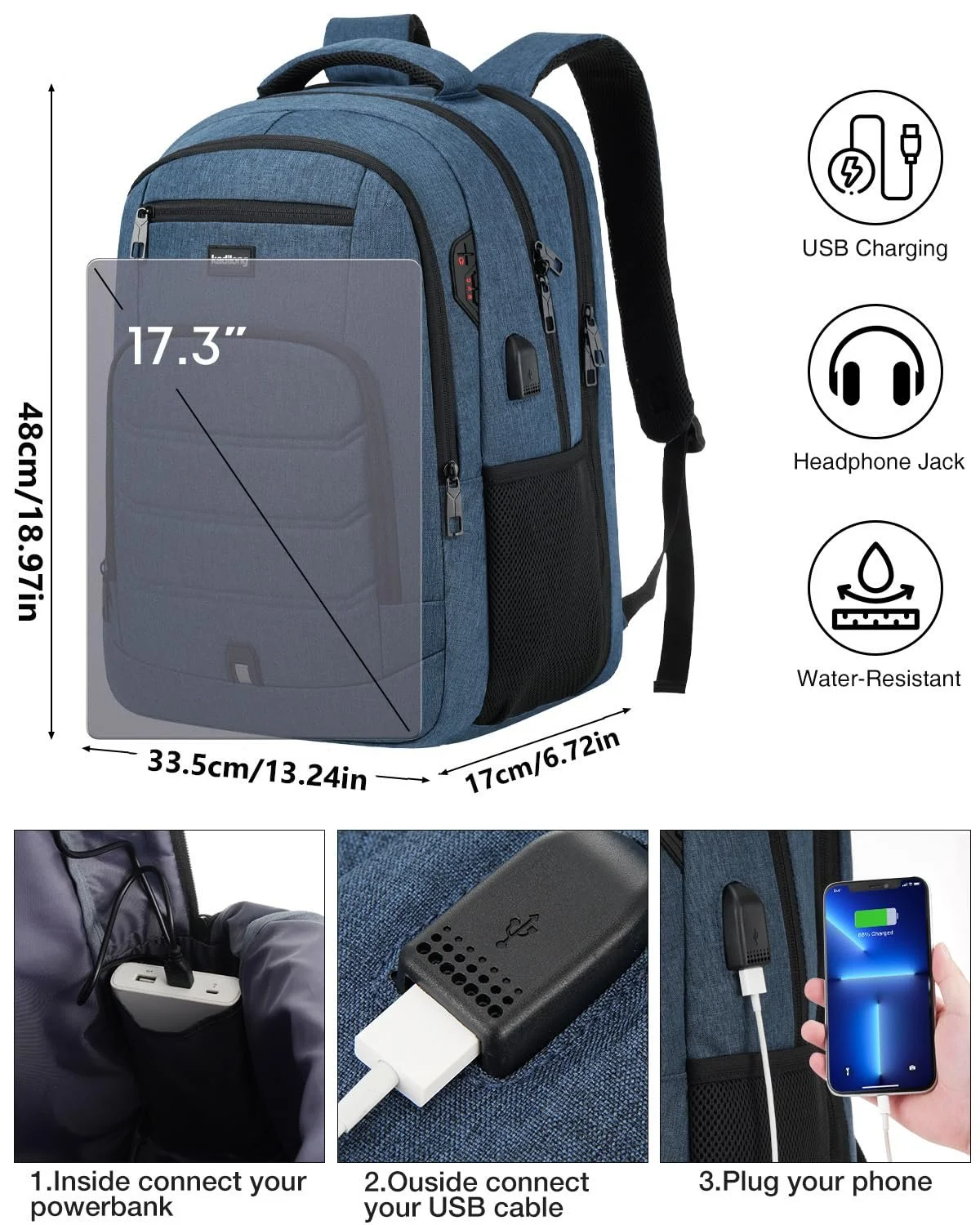 Рюкзак для ноутбука 17.3 дюйма з USB, фото №6 Рюкзак для ноутбука 17.3 дюйма з USB, фото №6
