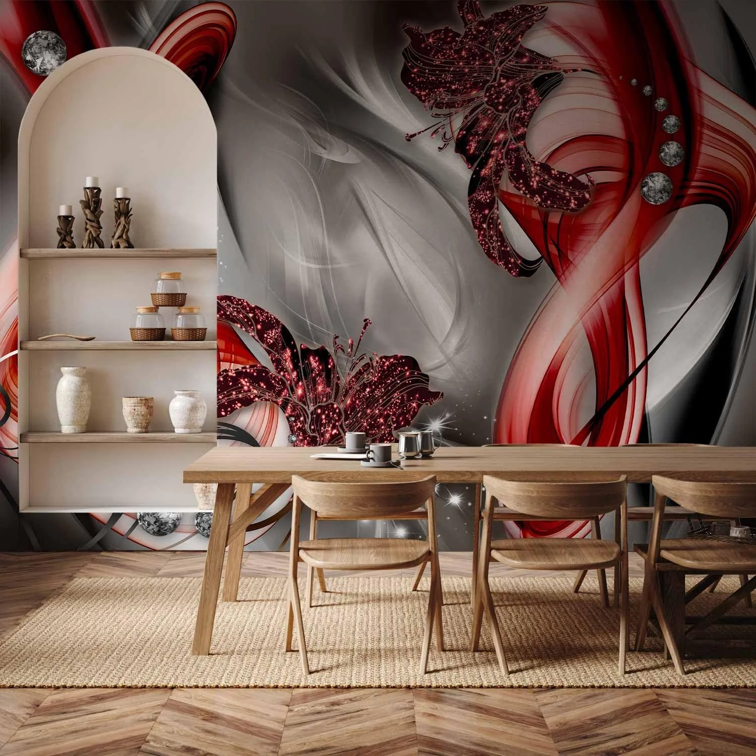 Фотошпалери murando Flowers Abstract Червоні / Сірі / Діамант / Спалах, фото №6