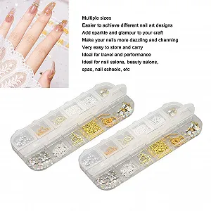 Цепочки для дизайна ногтей, 24 полоски жемчужных страз для ногтей, цепочки для ногтей с футляром, украшения для ногтей, DIY дизайн, для салонов красоты, СПА synthetic.ua - Фото 1