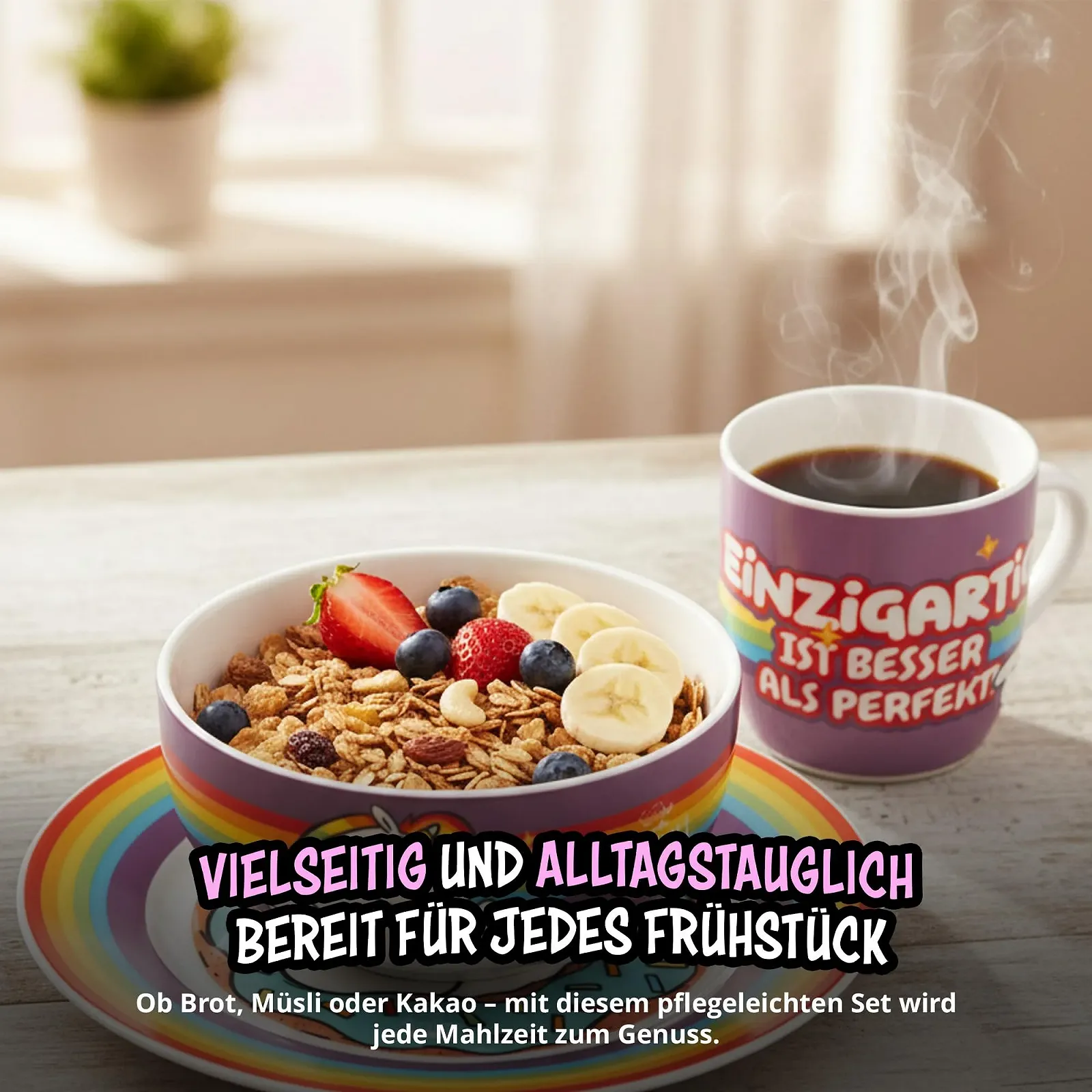 Набор посуды United Labels Pummel & Friends Pummel Unicorn из 3 предметов, Радужный, Фарфоровый, фото №3